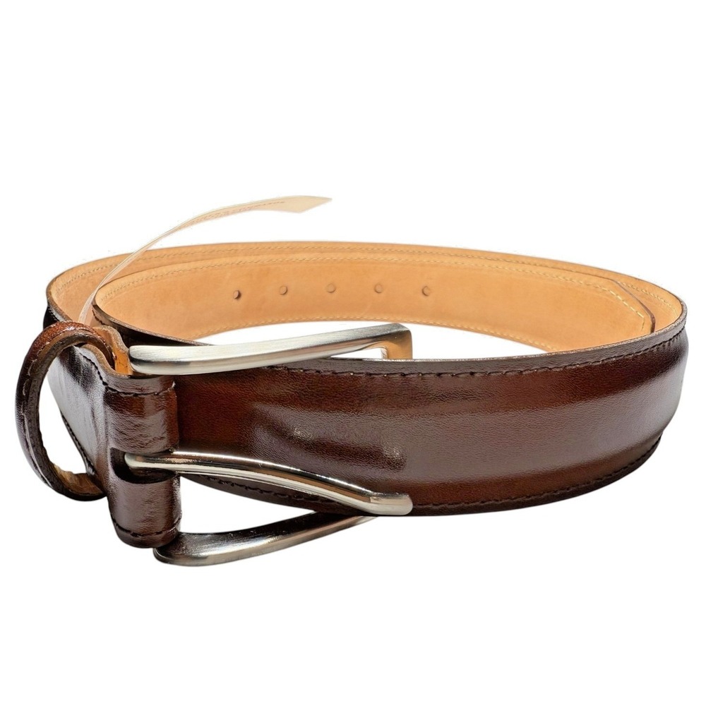 Martin Dingman Smith 2 Buckle Coachman Leather Belt 10051 Brwn Luggage Color NWT